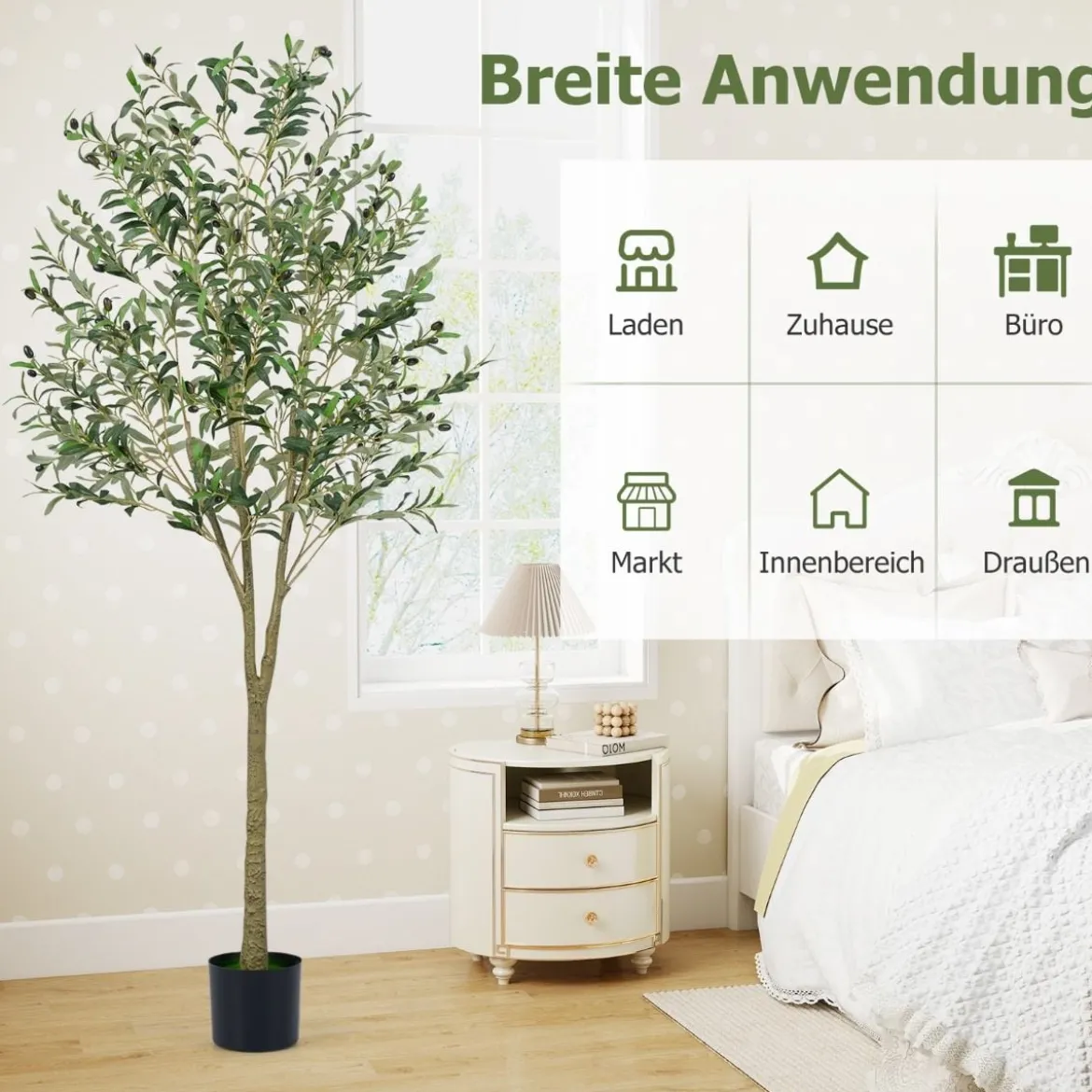 2er Set künstliche Olivenbäume 180 cm hohe künstliche Olivenpflanzen mit Kunststoff-Pflanzgefäß Grün