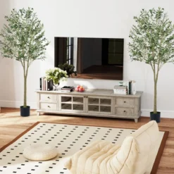2er Set künstliche Olivenbäume 180 cm hohe künstliche Olivenpflanzen mit Kunststoff-Pflanzgefäß Grün