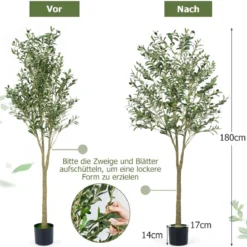2er Set künstliche Olivenbäume 180 cm hohe künstliche Olivenpflanzen mit Kunststoff-Pflanzgefäß Grün