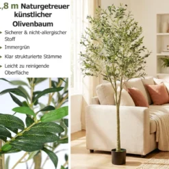2er Set künstliche Olivenbäume 180 cm hohe künstliche Olivenpflanzen mit Kunststoff-Pflanzgefäß Grün