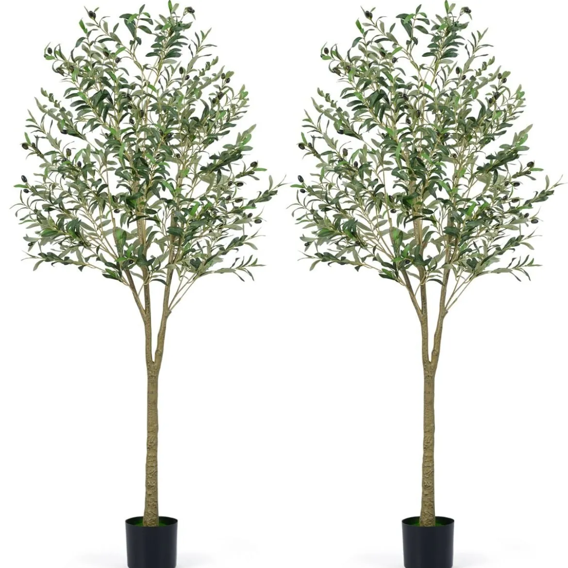2er Set künstliche Olivenbäume 180 cm hohe künstliche Olivenpflanzen mit Kunststoff-Pflanzgefäß Grün