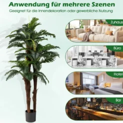 2er Set Künstliche Palmen mit Verstellbaren Blättern & 3 Echtstämme & Moos Zimmerpflanze