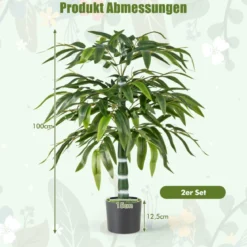 2er Set Künstliche Pflanze Bambus 100 cm Kunstbaum mit Topf Kunstpflanze für Zuhause Büro Grün