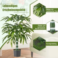 2er Set Künstliche Pflanze Bambus 100 cm Kunstbaum mit Topf Kunstpflanze für Zuhause Büro Grün