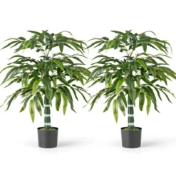 2er Set Künstliche Pflanze Bambus 100 cm Kunstbaum mit Topf Kunstpflanze für Zuhause Büro Grün