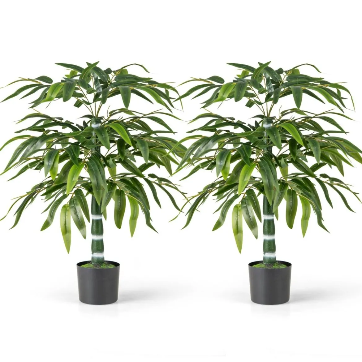 2er Set Künstliche Pflanze Bambus 100 cm Kunstbaum mit Topf Kunstpflanze für Zuhause Büro Grün