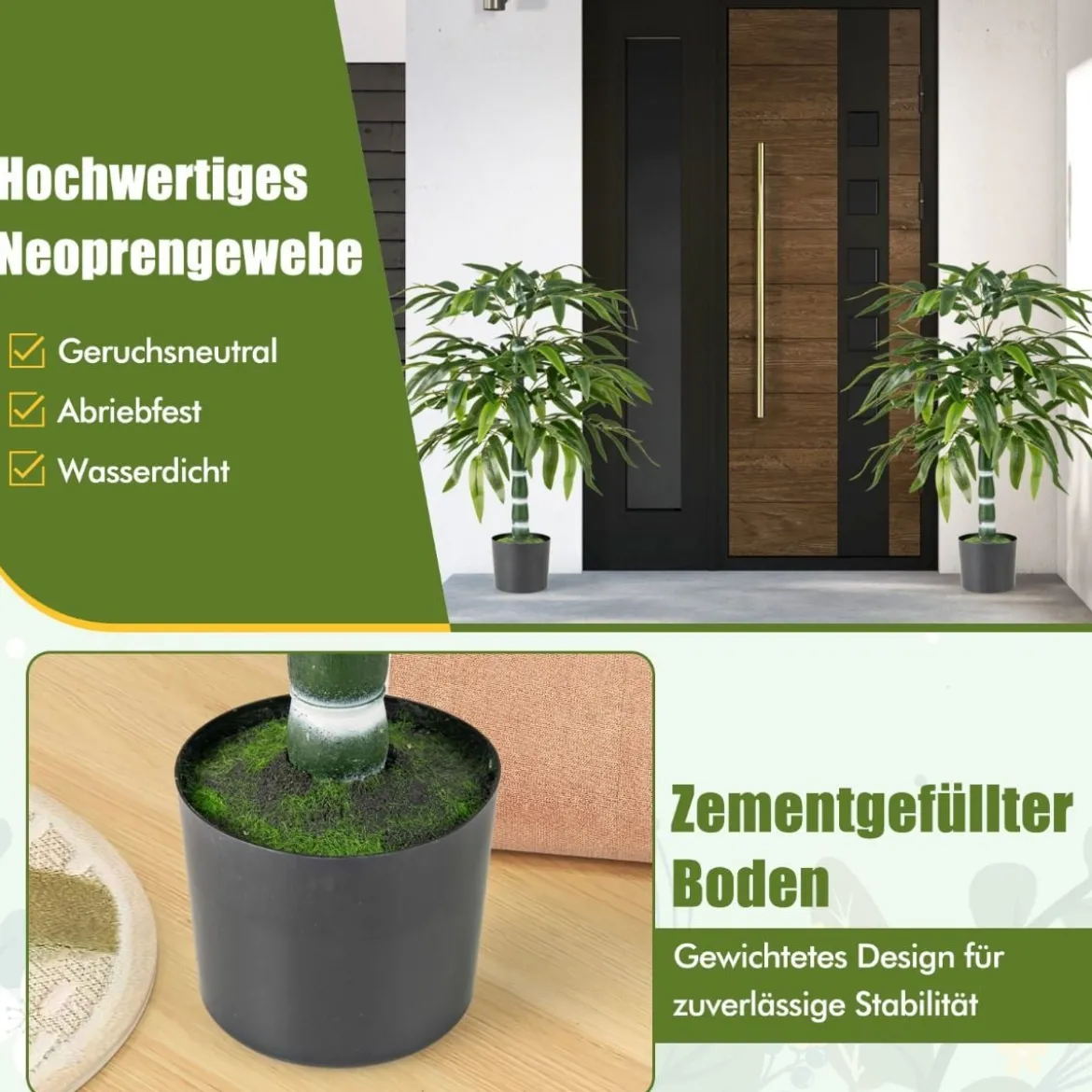 2er Set Künstliche Pflanze Bambus 100 cm Kunstbaum mit Topf Kunstpflanze für Zuhause Büro Grün