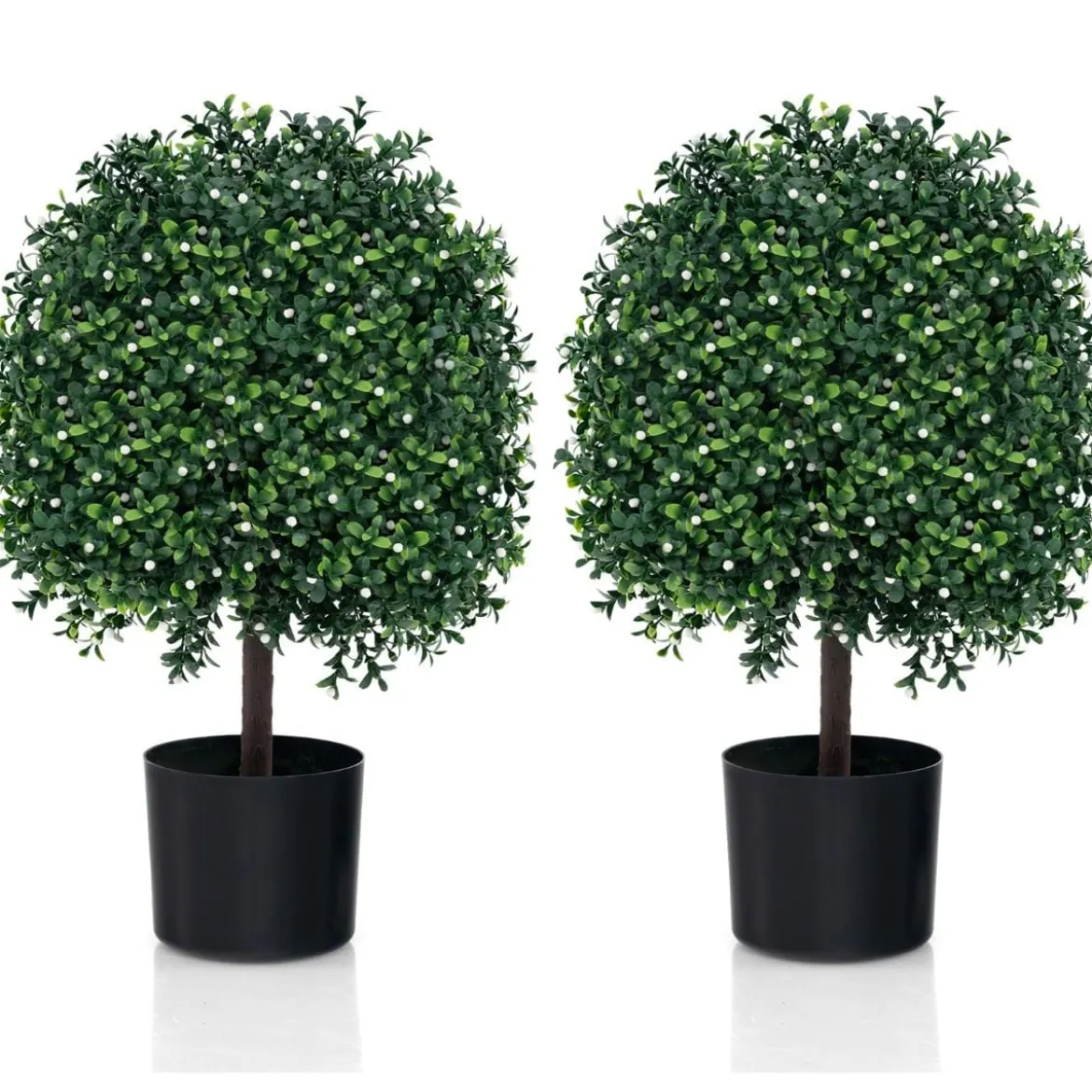 2er Set Künstlicher Formschnittbaum in Kugelform mit UV-geschützten Blättern & Früchten