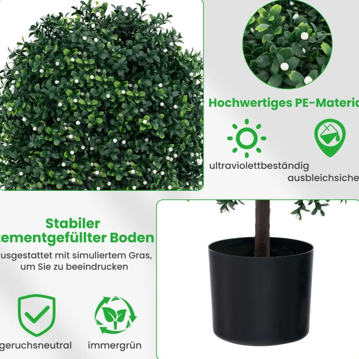 2er Set Künstlicher Formschnittbaum in Kugelform mit UV-geschützten Blättern & Früchten