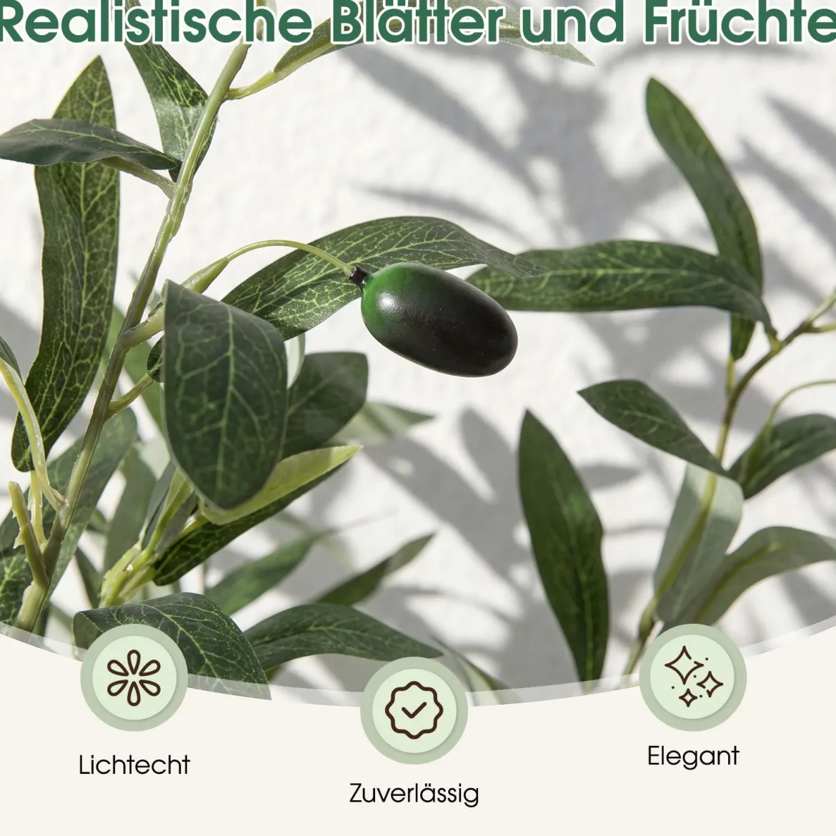 2er Set Künstlicher Olivenbaum mit Realistisch Früchten & Moos Moderne Künstliche Topfbäume