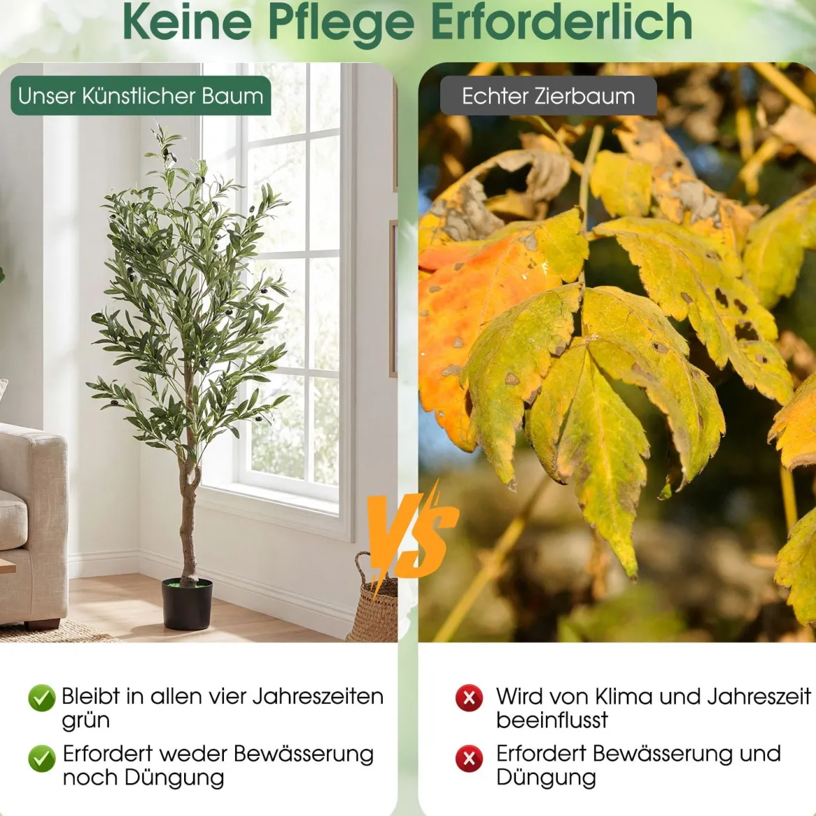 2er Set Künstlicher Olivenbaum mit Realistisch Früchten & Moos Moderne Künstliche Topfbäume