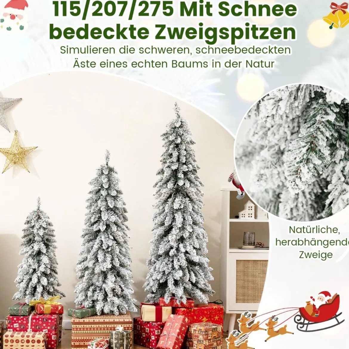 3er Set Künstlicher Weihnachtsbaum mit Beleuchtung & Schnee Christbaum 90 / 120 / 150 cm