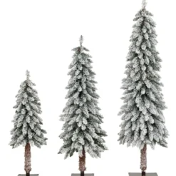 3er Set Künstlicher Weihnachtsbaum mit Beleuchtung & Schnee Christbaum 90 / 120 / 150 cm