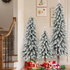 3er Set Künstlicher Weihnachtsbaum mit Beleuchtung & Schnee Christbaum 90 / 120 / 150 cm