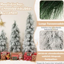 3er Set Künstliche Weihnachtsbäume 90 cm 120 cm 150 cm mit Beleuchtung schneebestäubte Zweigspitzen Grün
