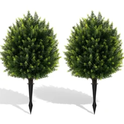 2er Set Künstliche Zypressenkugel mit Erdspieß Wetterfeste Kunstpflanzen Künstlicher Baum