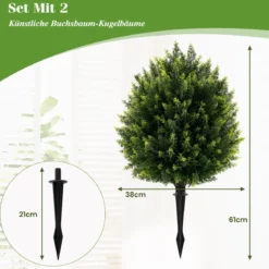 2er Set Künstliche Zypressenkugel mit Erdspieß Wetterfeste Kunstpflanzen Künstlicher Baum