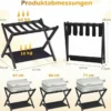 2er Set Kofferständer Klappbar Gepäckständer aus Gummibaumholz mit 2 Ablagen 67 x 46 x 52 cm Schwarz