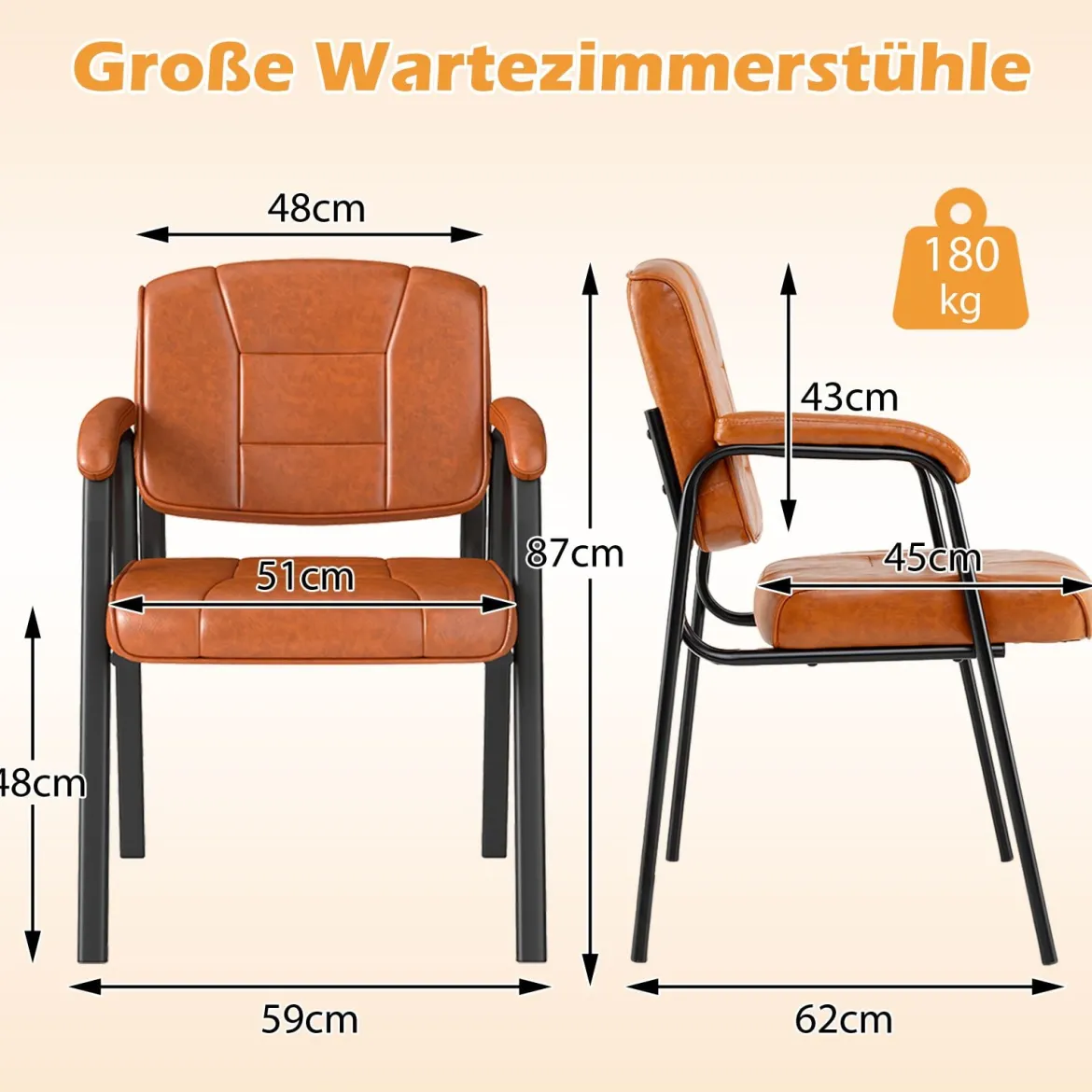 2er Set Konferenzstühle mit Gepolsterten Armlehnen & Metallrahmen Besucherstühle Braun