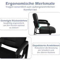 2er Set Konferenzstühle mit Gepolsterten Armlehnen & Metallrahmen Besucherstühle Schwarz