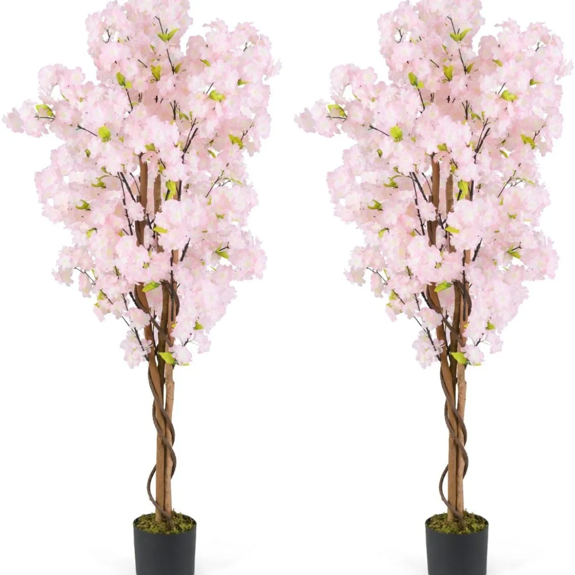 2er Set Kunstbaum mit Blüten 150 cm Kunstpflanze im Topf künstlicher Kirschblütenbaum Rosa