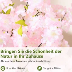 2er Set Kunstbaum mit Blüten 150 cm Kunstpflanze im Topf künstlicher Kirschblütenbaum Rosa