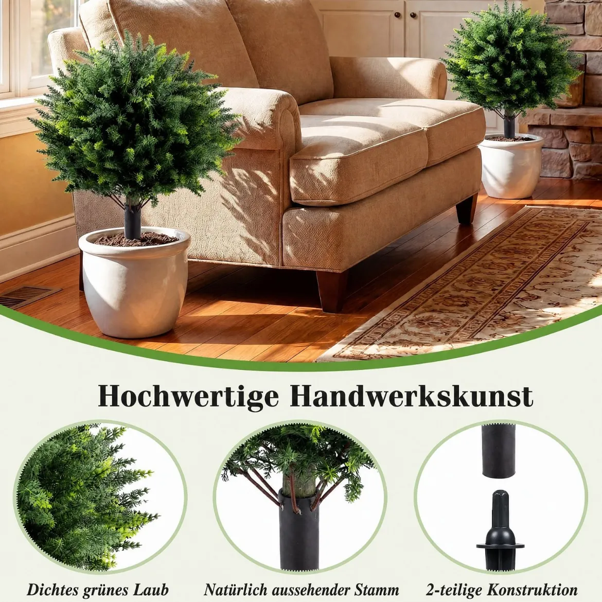 2er Set Kunstpflanzen mit Erdspieß 70 cm Künstliche Zypresse aus PE Immergrüne Künstliche Pflanzen