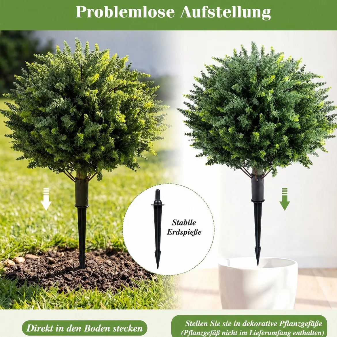 2er Set Kunstpflanzen mit Erdspieß 70 cm Künstliche Zypresse aus PE Immergrüne Künstliche Pflanzen