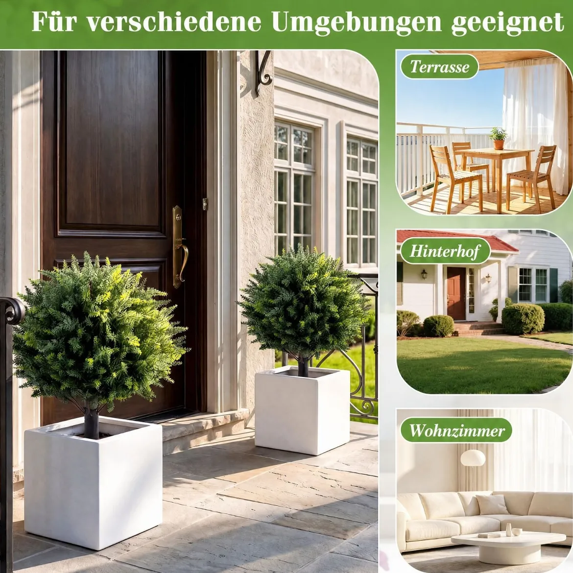 2er Set Kunstpflanzen mit Erdspieß 70 cm Künstliche Zypresse aus PE Immergrüne Künstliche Pflanzen