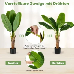 2er Set Kunstpflanze Tropische Palme 107 cm Künstliche Paradiesvogel Pflanze Grün