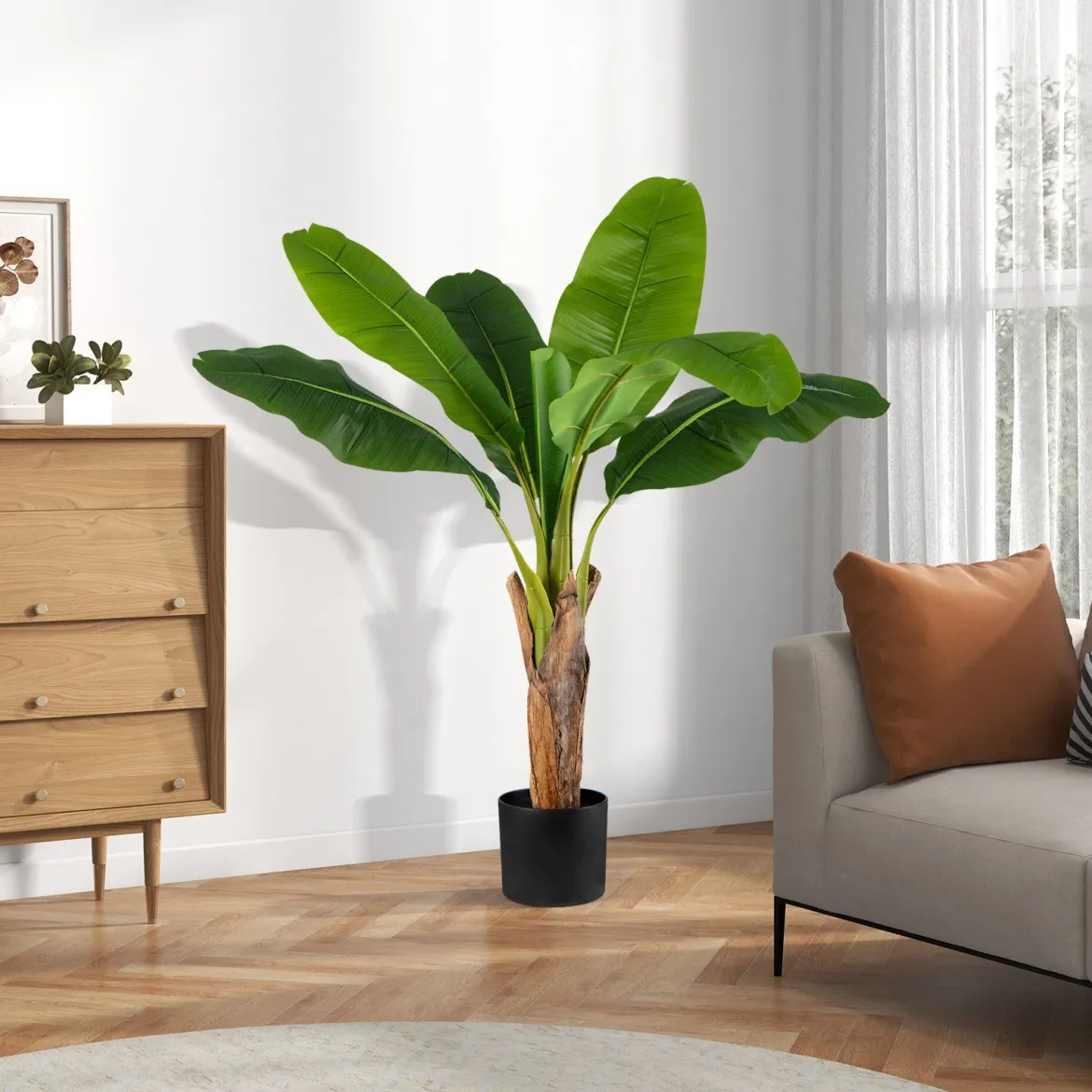 2er Set Kunstpflanze Tropische Palme 107 cm Künstliche Paradiesvogel Pflanze Grün