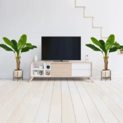 2er Set Kunstpflanze Tropische Palme 107 cm Künstliche Paradiesvogel Pflanze Grün