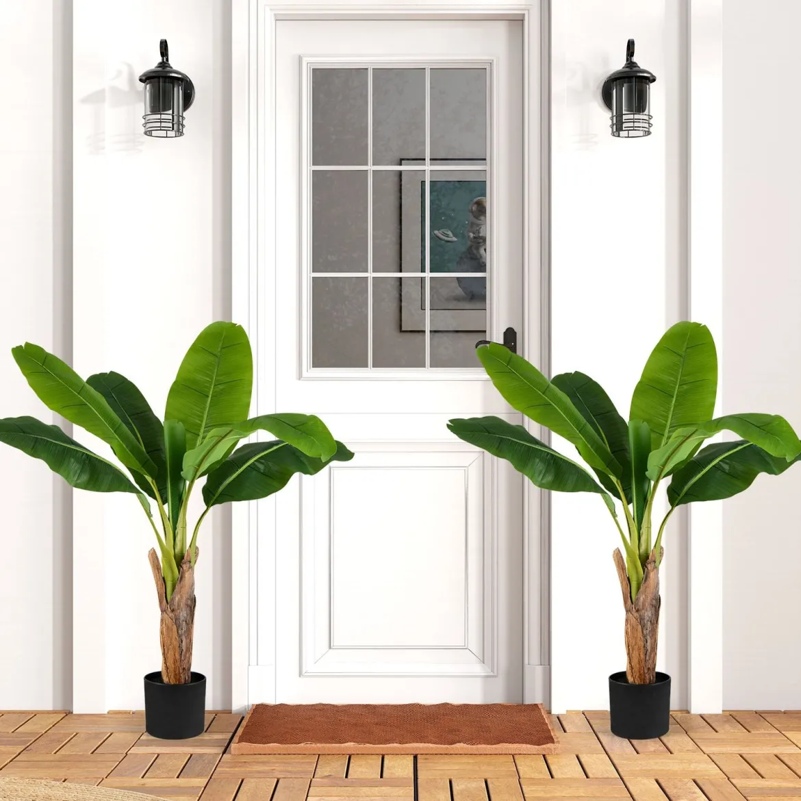 2er Set Kunstpflanze Tropische Palme 107 cm Künstliche Paradiesvogel Pflanze Grün