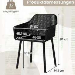 2er-Set Kunststoff-Esszimmerstühle-Set Küchenstuhl mit atmungsaktivem Netzrückenlehne &breiter Sitz Schwarz
