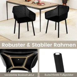 2er-Set Kunststoff-Esszimmerstühle-Set Küchenstuhl mit atmungsaktivem Netzrückenlehne &breiter Sitz Schwarz