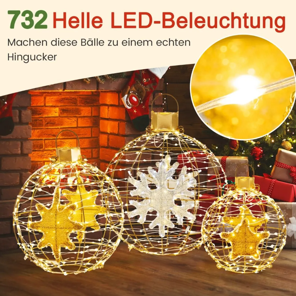 3er Set LED Dekokugel LED Kugeln zum Hinhängen & Hinstellen Leuchtkugel Deko Kugeln