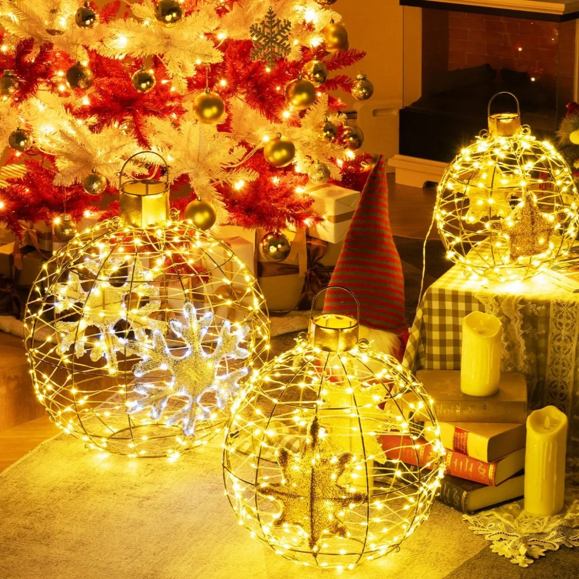 3er Set LED Dekokugel LED Kugeln zum Hinhängen & Hinstellen Leuchtkugel Deko Kugeln