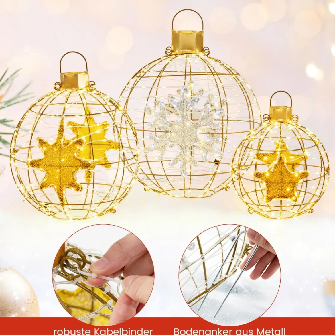 3er Set LED Dekokugel LED Kugeln zum Hinhängen & Hinstellen Leuchtkugel Deko Kugeln