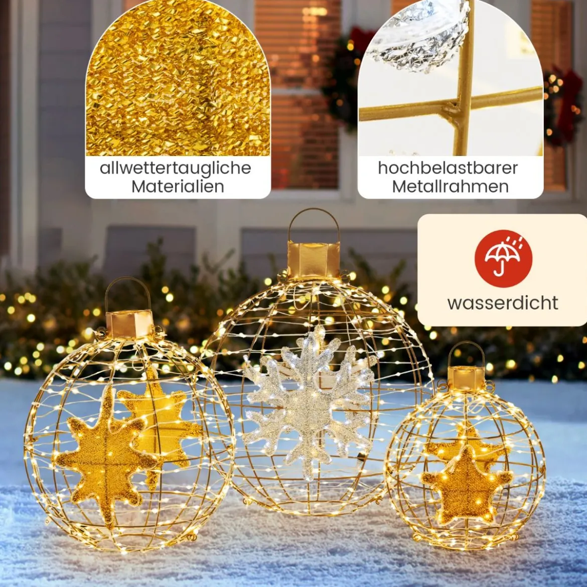 3er Set LED Dekokugel LED Kugeln zum Hinhängen & Hinstellen Leuchtkugel Deko Kugeln