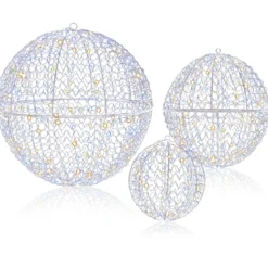 3er Set LED Dekokugel zum Hinhängen & Hinstellen LED Kugeln mit 435 LEDs Weihnachtsdeko