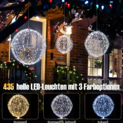 3er Set LED Dekokugel zum Hinhängen & Hinstellen LED Kugeln mit 435 LEDs Weihnachtsdeko