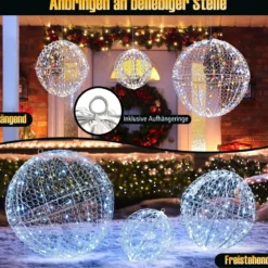 3er Set LED Dekokugel zum Hinhängen & Hinstellen LED Kugeln mit 435 LEDs Weihnachtsdeko