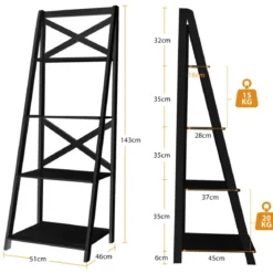 2er Set Leiterregal 4-stufig Bücherregal aus Holz Standregal Treppenregal Eckregal Schwarz
