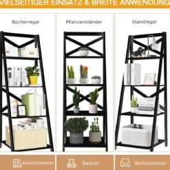2er Set Leiterregal 4-stufig Bücherregal aus Holz Standregal Treppenregal Eckregal Schwarz
