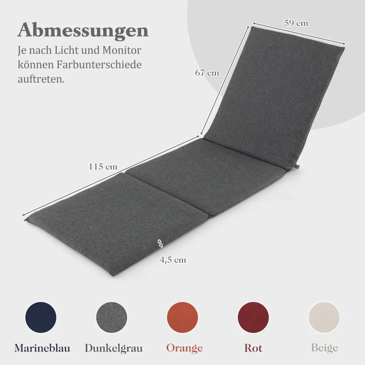 2er Set Liegenauflage Auflage für Sonnenliege Polsterauflage für Gartenliege 182 x 59 x 4,5 cm Dunkelgrau