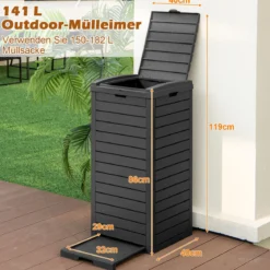 2er Set 118 L Mülleimer mit Deckel & Ausziehbarer Flüssigkeitsschale & Griff Wasserdicht Schwarz