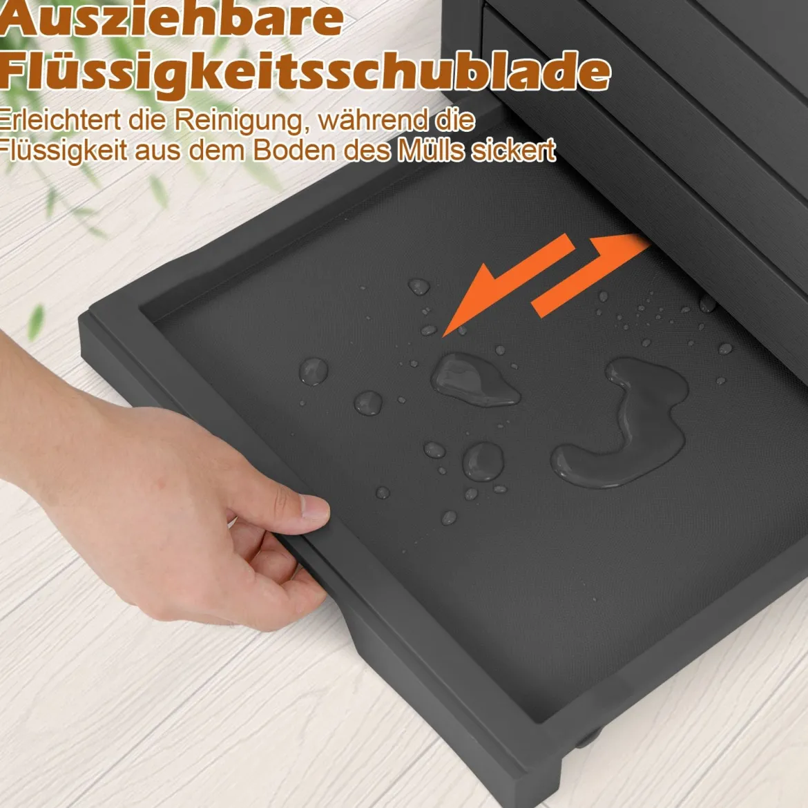 2er Set 118 L Mülleimer mit Deckel & Ausziehbarer Flüssigkeitsschale & Griff Wasserdicht Schwarz