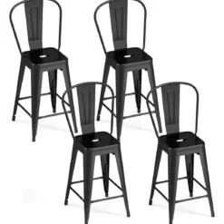 4er Set Metall Barhocker Ergonomischer Barstuhl mit Abnehmbarer Rückenlehne Schwarz