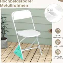 4er Set Metall Klappstühle mit Kunststoffsitz & Rückenlehne Tragbare Terrassenstühle Weiß