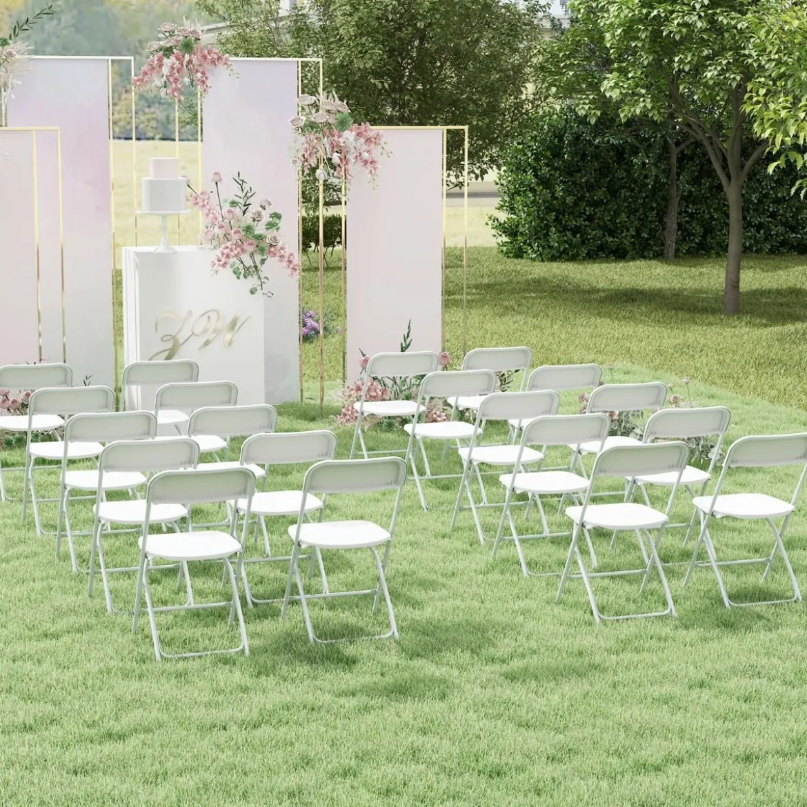 4er Set Metall Klappstühle mit Kunststoffsitz & Rückenlehne Tragbare Terrassenstühle Weiß